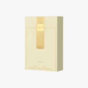 Lattafa Angham fragrance notes pyramid showing mandarin ginger top, lavender praline heart, vanilla amber base